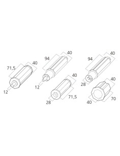 Contera de plástico de 40 mm de ancho, 71,5 mm de largo, espiga de 12 mm, para eje de 42 mm de diámetro. 2