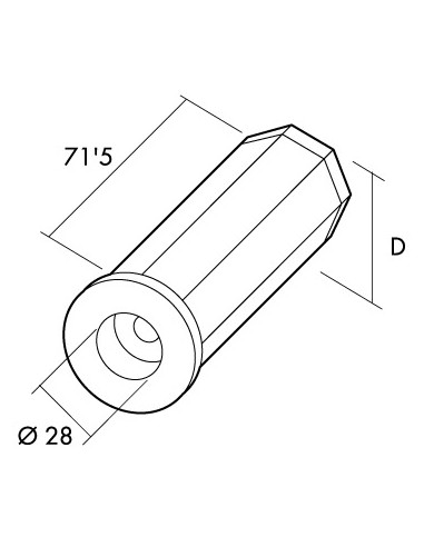 Contera de plástico de 40 mm de diámetro, 71,5 mm de largo para rodamiento de 28 mm de diámetro, para eje de 42 mm.