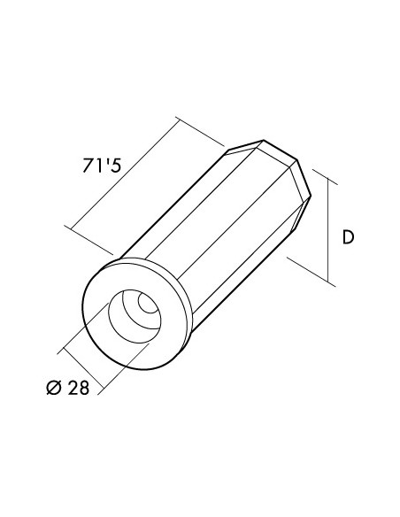 Contera de plástico de 40 mm de diámetro, 71,5 mm de largo para rodamiento de 28 mm de diámetro, para eje de 42 mm.