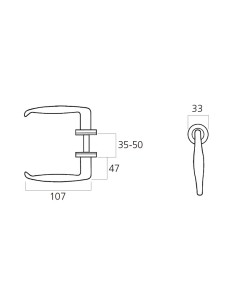 Juego de manilla no recuperable con tornillo de regulación, realizada en zamak lacado negro. Ideal para puerta metálica de 35 a  2