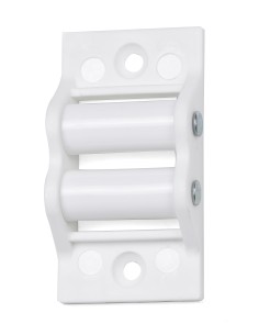 Polea pasacintas de plástico para cinta de 22 mm de ancho, con dos rodillos de nylon. Gracias al acabado blanco se adapta a cual