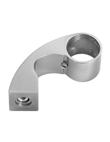 Juego de soportes curvo con cuerpo en aluminio en acabado símil inox, para tubo de 40 mm de diámetro. Incluye arandelas y tuerca