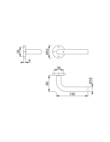 Juego de manillas con roseta para puertas interiores. Base de nylon, muelle de recuperación, fijación no visible, tornillos mult
