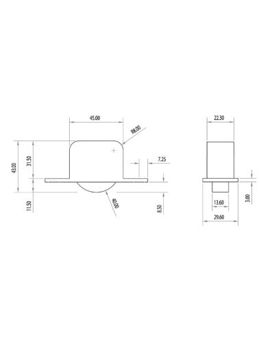 Rueda para empotrar unidireccional con aletas laterales ideal para cómodas, camas, o cualquier tipo de mueble que requiera despl