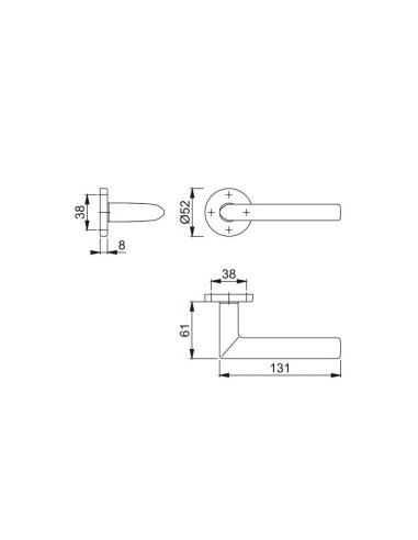 Juego de manillas con roseta para puertas interiores. Base de nylon, muelle de recuperación, fijación no visible, tornillos mult