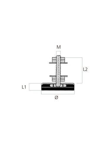 Soporte antivibrante con plancha intermedia que fracciona el soporte en dos partes para evitar vibraciones en período de resonan