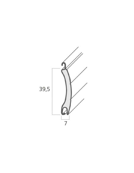 Lama de aluminio perfilado con espuma de poliuretano de 8,2 mm de espesor y con una altura de cubrimiento de 40 mm. El espesor d