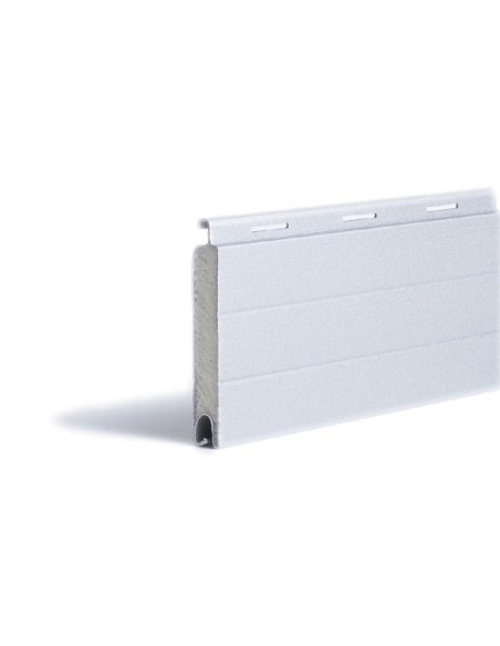 Lama de aluminio perfilado con espuma de poliuretano de 8,5 mm de espesor y con una altura de cubrimiento de 45 mm. El espesor d