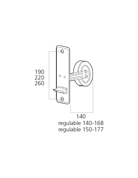 Recogedor de embutir para puertas de balcón y ventanas altas. Dotado de carro regulable hasta 3,5 cm. Se suministra con placa em
