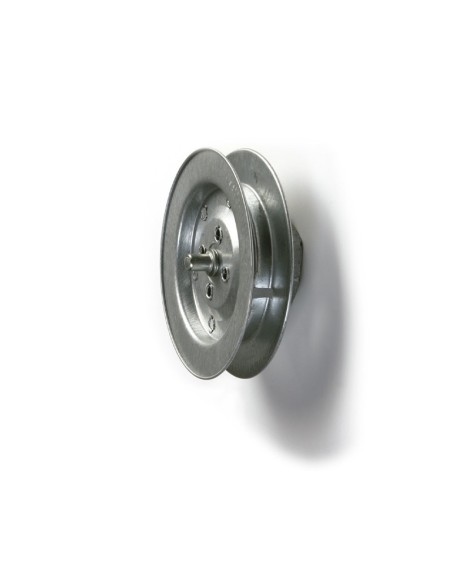 Disco polea metálico para eje de 42 mm y cinta de 14 mm. Diámetro del disco 140 mm. Diámetro de la espiga 10 mm. La cara del dis