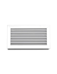 Rejilla de aluminio de lamas fijas utilizada en sistemas de ventilación o aire acondicionado para controlar el flujo de aire. Es