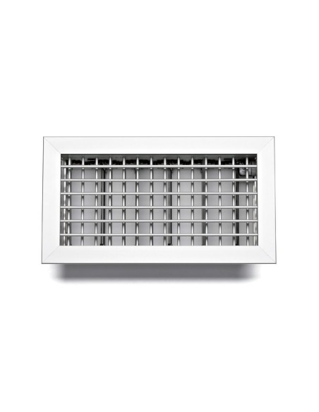 Rejilla de aluminio de lamas regulables de doble deflexión utilizada en sistemas de ventilación o aire acondicionado para contro