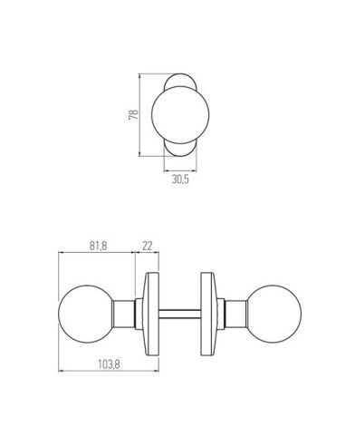 Juego de pomos recuperable ambidiestro con 4 agujeros de fijación. Realizada en aluminio lacado en epoxy, en zamak y en acero in