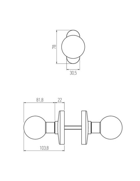 Juego de pomos recuperable ambidiestro con 4 agujeros de fijación. Realizada en aluminio lacado en epoxy, en zamak y en acero in
