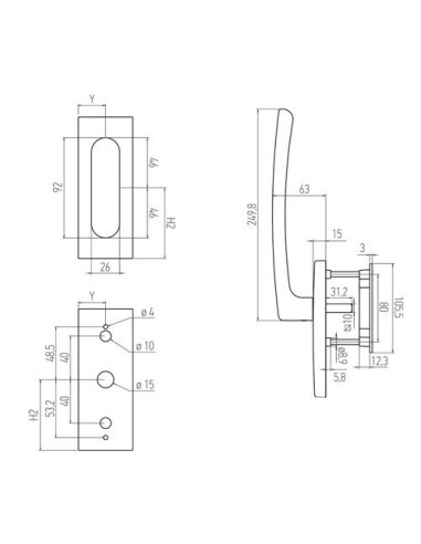 Cremona para puertas con sistema de corredera elevable con uñero para la parte exterior. Cuando se acciona permite la elevación 