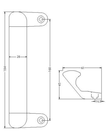Asa de aluminio extrusionado y zamak para puertas y ventanas correderas. Lleva embellecedores para cubrir los tornillos. Se adap