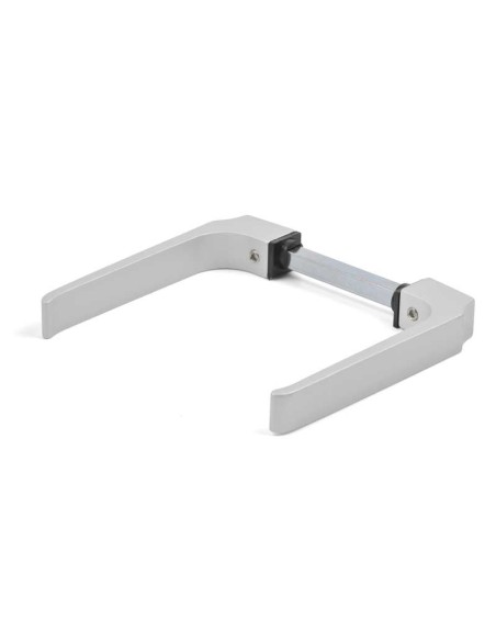 Manilla sin escudo y sin muelle de recuperación. LLeva cuadradillo de 8 x 100 mm y se puede instalar en puertas de hasta 70 mm d