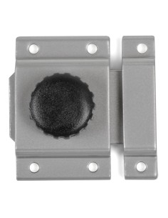 Pasador de sobreponer para puertas o ventanas. El cuerpo y el cerradero están fabricados en aluminio y el accionador en nylon.