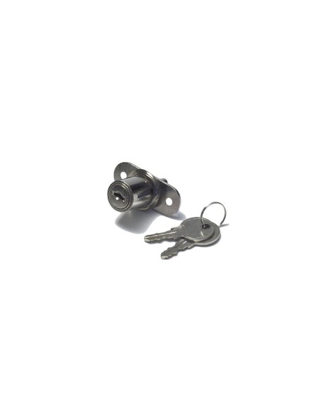 Cierre de centro pulsador superpuesto con llave y prolongador de 36 mm de métrico 4. Para puertas y ventanas correderas.