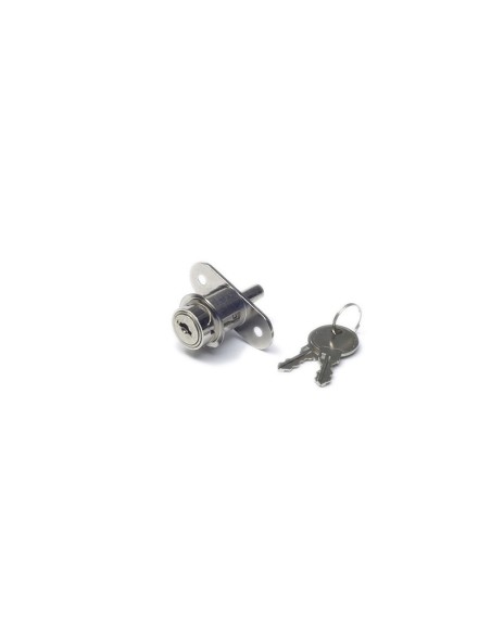 Cierre de centro pulsador superpuesto con llave y prolongador de 36 mm de métrico 4. Para puertas y ventanas correderas.