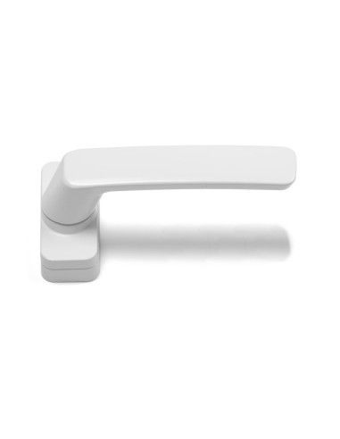 Juego de manillas con roseta estrecha. El cuerpo y la manilla son de aluminio lacado en pintura epoxy y el piecerío de zamak, ny