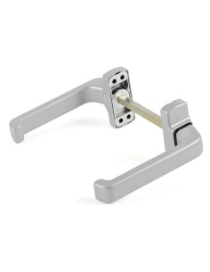 Juego de manillas recuperable ambidiestro con 4 agujeros de fijación. Realizada en aluminio lacado en epoxy, en zamak y en acero