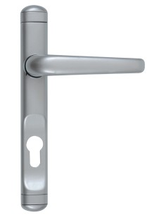 Juego de manillas recuperable con placa, bocallave a 85 mm y cuadradillo de 8 x 100 mm que permite su instalación en puertas de 