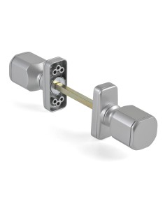 Juego de pomo ambidiestro con muelle de recuperación y cuadradillo de 8 x 100 mm. Se puede instalar en puertas de hasta 63 mm de