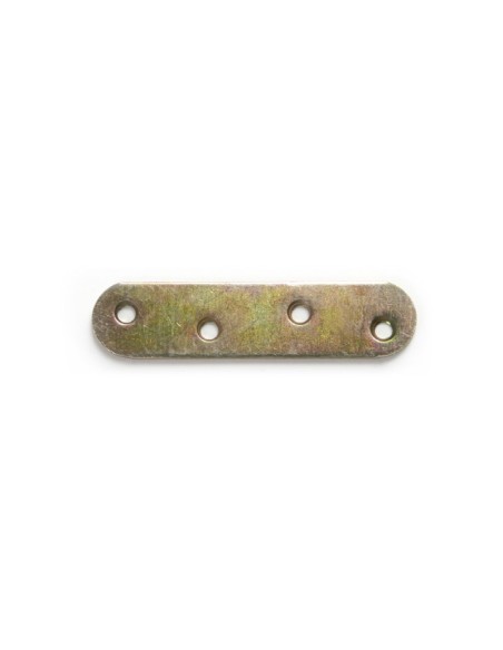 Placa para ensamblaje de muebles que actúa a modo de pieza de unión. Realizada en acero bicromatado. Tiene unas dimensiones de 8