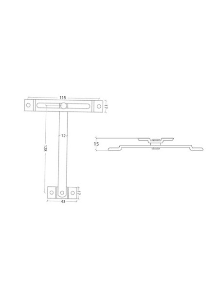 Bisagra compás basculante para limitar la apertura en ventanas abatibles, practicables y oscilobatientes. Realizado en aluminio 
