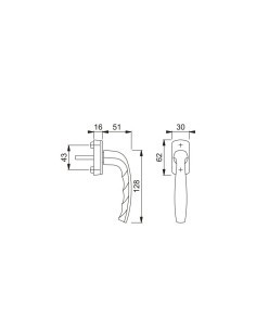 Manilla para ventana oscilobatiente verificada según norma DIN EN 13126-3 23/180-0150/03/C1 y RAL-GZ 607/9. Posición de enclavam 2