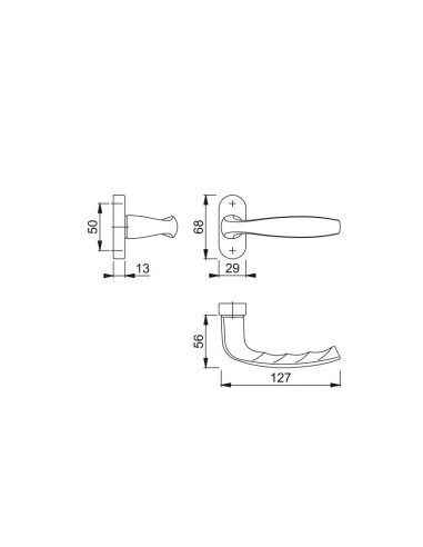 Juego de manillas con roseta y bocallave para puertas interiores de perfil estrecho verificado según norma DIN EN 1906:37-0140A.