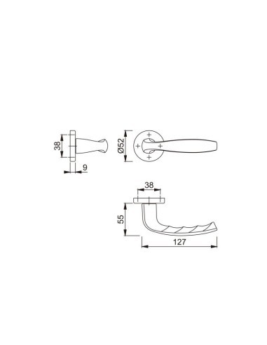 Juego de manillas con roseta para puertas interiores verificado según norma DIN EN 1906:37-0140A. Base de nylon, muelle de recup