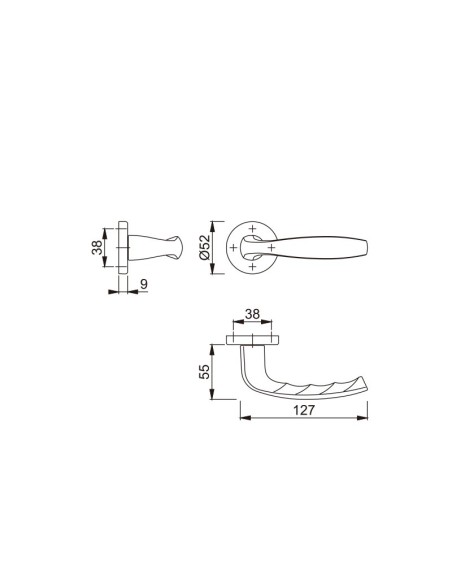 Juego de manillas con roseta para puertas interiores verificado según norma DIN EN 1906:37-0140A. Base de nylon, muelle de recup