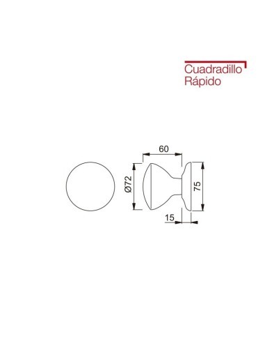 Pomo con roseta para el lado exterior de la puerta de entrada. Base en acero, fijación unilateral no visible, tornillos multiuso