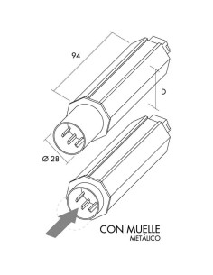 Contera de plástico de 40 mm de diámetro, 94 mm de largo, para rodamiento de 12 mm, con muelle metálico para eje de 42 mm. 2