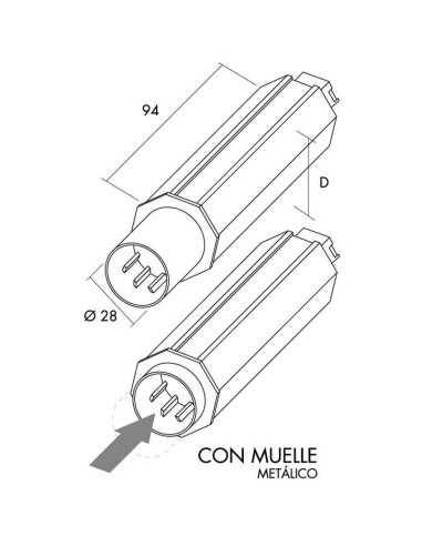 Contera de plástico de 40 mm de diámetro, 94 mm de largo, para rodamiento de 12 mm, con muelle metálico para eje de 42 mm.