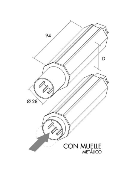 Contera de plástico de 40 mm de diámetro, 94 mm de largo, para rodamiento de 12 mm, con muelle metálico para eje de 42 mm.