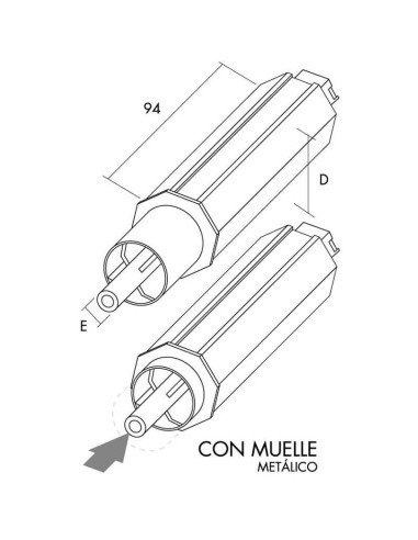 Contera de plástico telescópica de 40 mm de diámetro, 94 mm de largo, con espiga de 12 mm, con muelle metálico. para eje de 42 m
