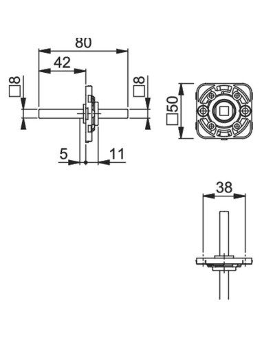 Roseta con módulo de montaje para manillas sueltas que deben instalarse en el lado interior de las puertas de entrada. Tiene bas