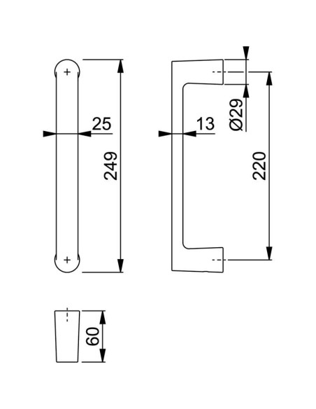 Manillón recto en latón acabado Resista para puertas interiores con fijación no visible. Para puertas de aluminio, de madera o d