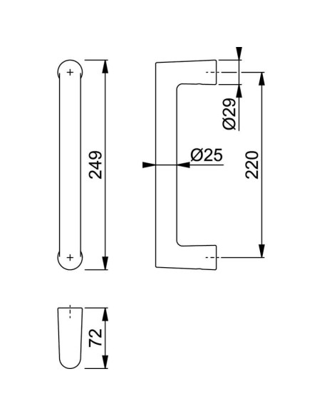 Manillón en aluminio recto para puertas interiores con fijación no visible. Para puertas de aluminio, de madera o de nylon. Incl
