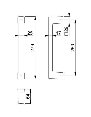 Manillón en aluminio recto para puertas interiores con fijación no visible. Para puertas de aluminio, de madera o de nylon. Incl