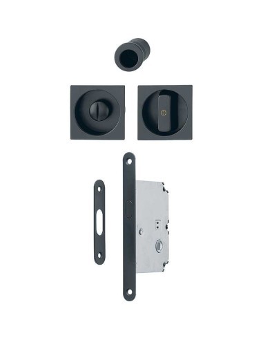 Juego de uñeros en aluminio para puertas correderas con fijación no visible, con condena y desbloqueo, cuadradillo telescópico d