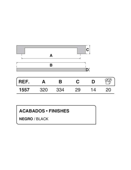 Tirador para mueble o armario realizado en zamak. Tiene una longitud total de 174 mm, una distancia entre centros de 160 mm y un