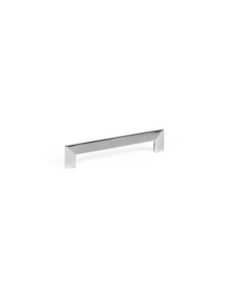 Tirador para mueble o armario realizado en zamak. Tiene una longitud total de 151 mm, una distancia entre centros de 128 mm y un