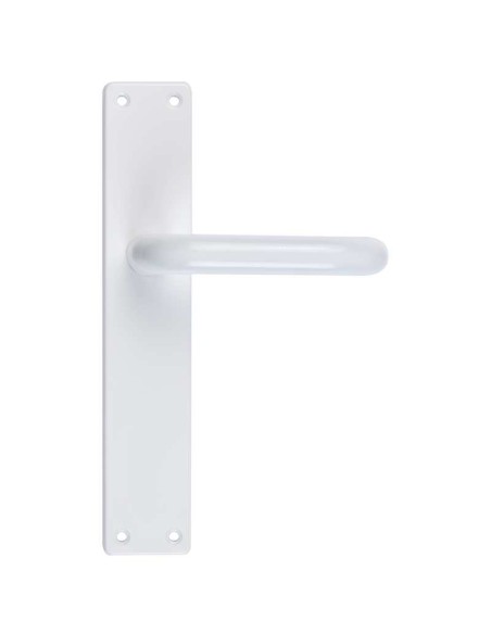 Juego de manillas con placa en aluminio con muelle de recuperación. El diámetro de la manilla es de 18 mm. Incluye cuadradillo p