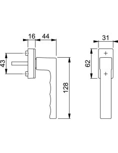 Manilla para ventana oscilobatiente verificada según norma DIN EN 13126-3 23/180-0150/03/C1 y RAL-GZ 607/9. Posición de enclavam 2