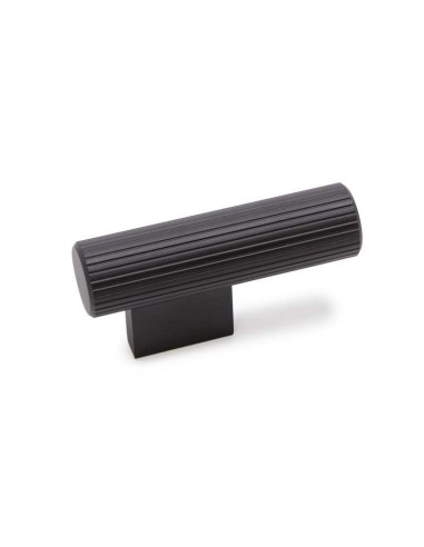 Pomo para mueble o armario realizado en aluminio lacado negro. Tiene una altura de 28 mm y un diámetro de 22 mm.