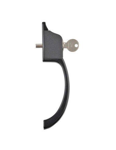 Cierre de centro pulsador superpuesto para puertas y ventanas correderas. Cuerpo realizado en aluminio inyectado y empuñadura en